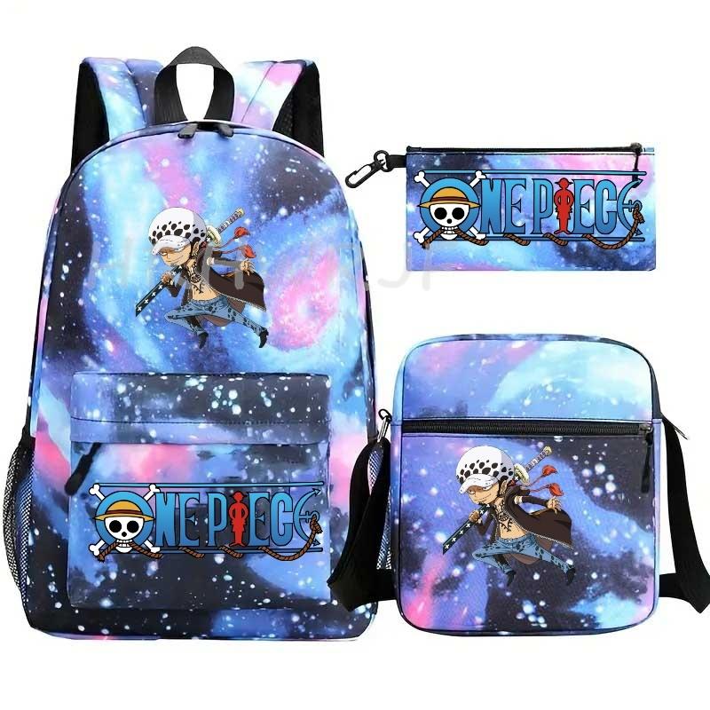 Anime ONE PICEC Backpack Monkey D Luffy Capacity Casual Student SchoolBag 3pcs Lightweight Women Men Travel Casual Mochilas