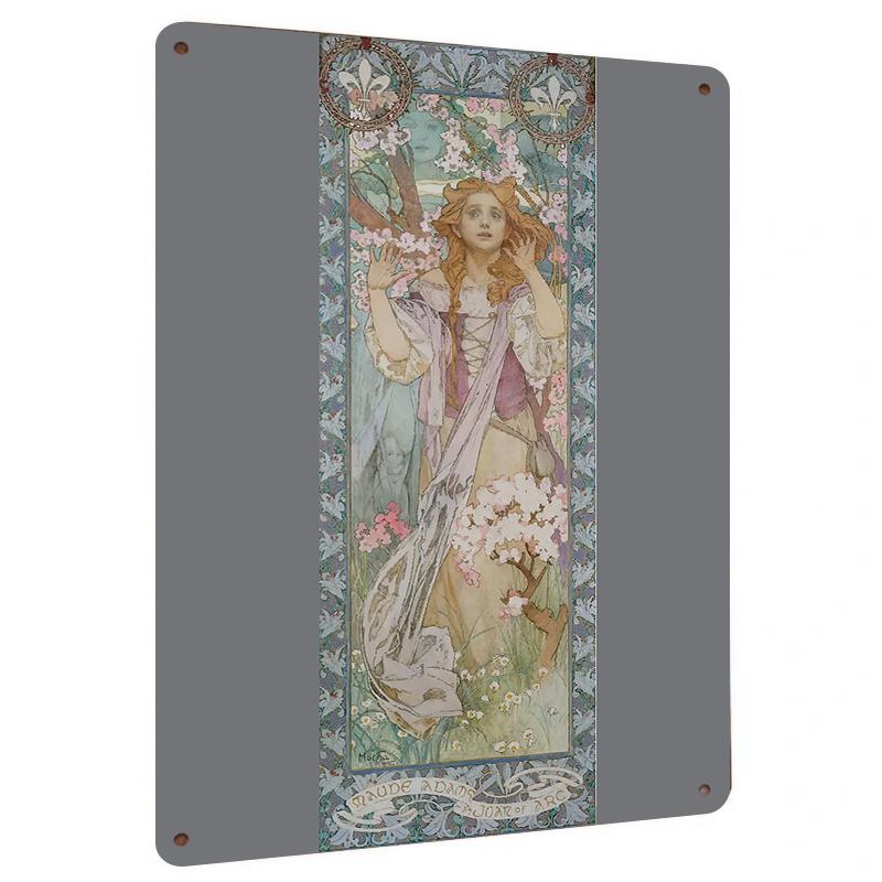 

Vintage Alphonse Mucha Joan of Arc Metal Wall Art European Style Decorative Painting for Living Room 20x30cm（7.8x11.8inch）