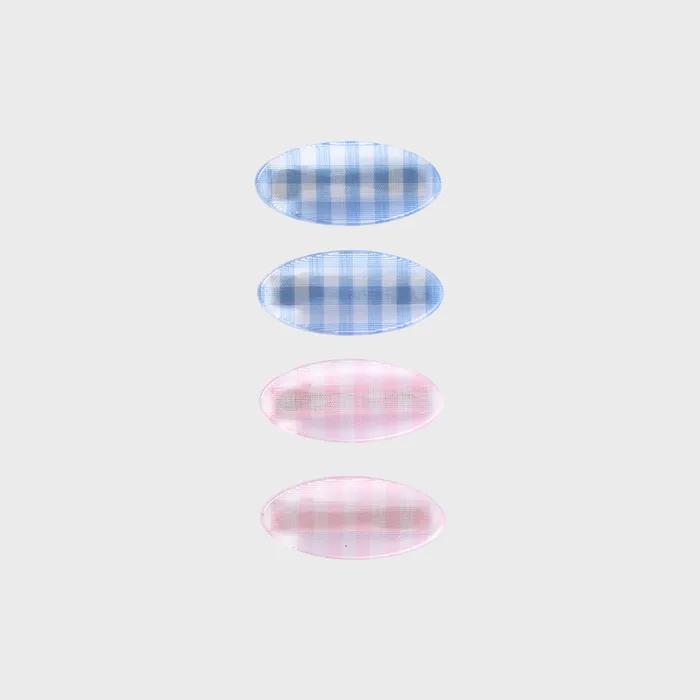 Petite Oval Gingham Check Hair Clip Set (A)