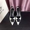 New High-end Patent Leather V-buckle Pointed Thin Heel Sandals Women's Rear Strap One-word High Heels