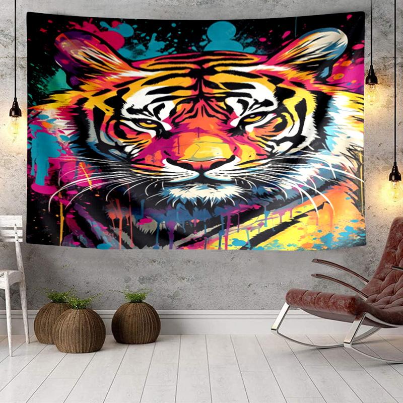 Colorful Tiger Portrait Tapestry Room Decoration Wall Hanging for Living Room Bedroom, dormitory, Birthday and Christmas gifts