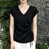 T-shirt Estiva da Donna con Scollo a V Leggera Camicia a Maniche Corte in Raso Design da Donna Top Elegante Aderente