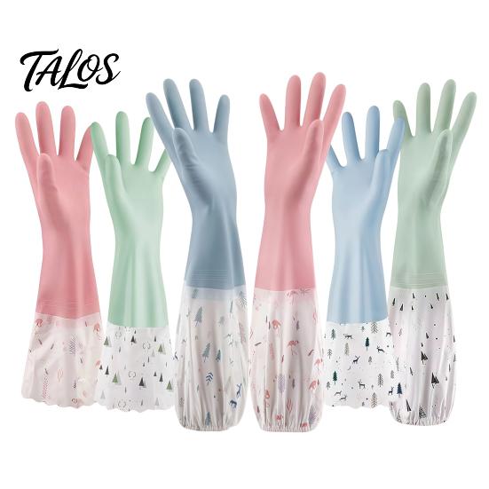 Thickened Winter Cleaning Gloves Long Sleeves Dishwashing Gloves, Thick Fleece Lining Non-Slip Silicone Extended Cuff Reusable Waterproof Kitchen for