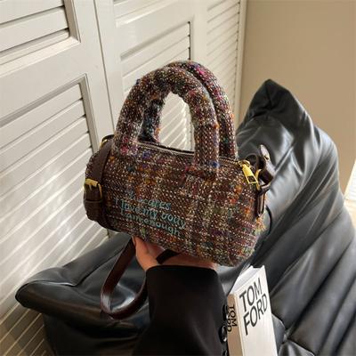 Fashion Woolen Mini Handbag Women  Winter New Korean Pop Niche Single Shoulder Crossbody Bag High-Grade Sense Cylinder Pack