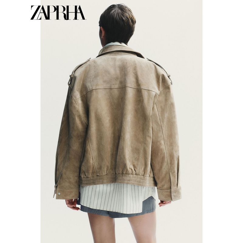 Zaprha 2025 Autumn New All-Match Suede Texture Shoulder Strap Long sleeve Leather Outerwear 4341770