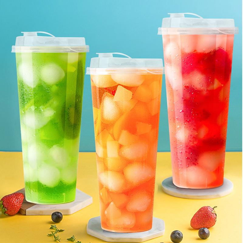 90mm Mouth Commercial PP Injection Cups  Disposable Milk Tea Cups with Lids Thickened High Transparent Plastic Drink CupsLarge Caliber Straws