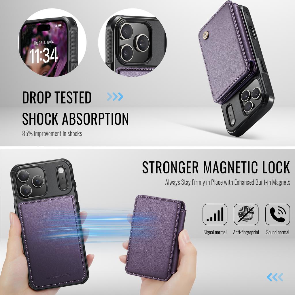 For iPhone 17 Pro Max Case JEEHOOD J05 Leather Mobile Cover with Detachable Magnetic Card Bag