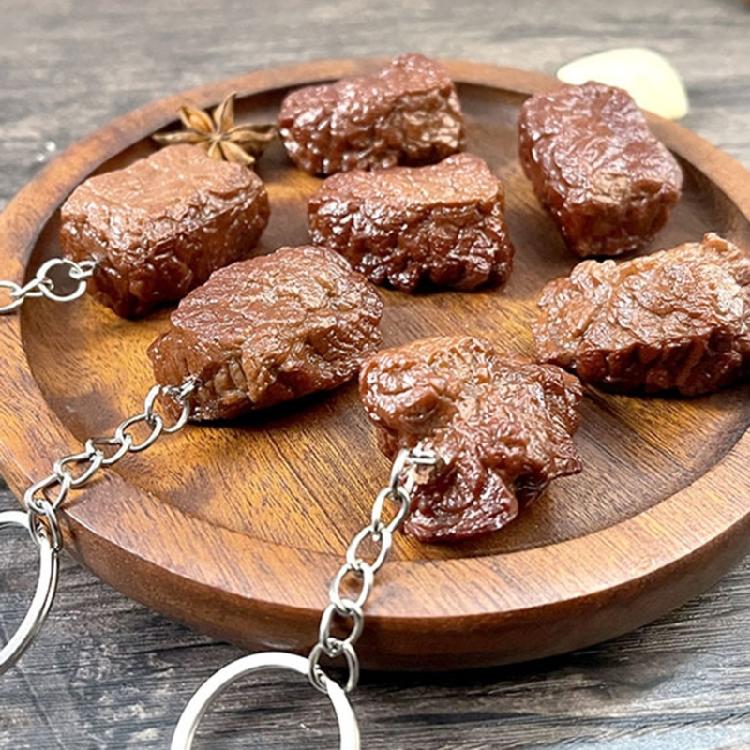 Pack of 6Pcs Artificial Steak Keychain Key Holder Bag Charm For Key Organization and Backpacks Keychain Accessories