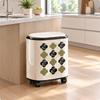 Wheeled Trash Bin with Floral Pattern Lidded Compact Rolling Waste Portable Can