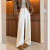 White Velvet Wool Blend Wide-Leg Pants for Women - Fall/Winter Plus Size Slimming Straight Leg Suit Pants