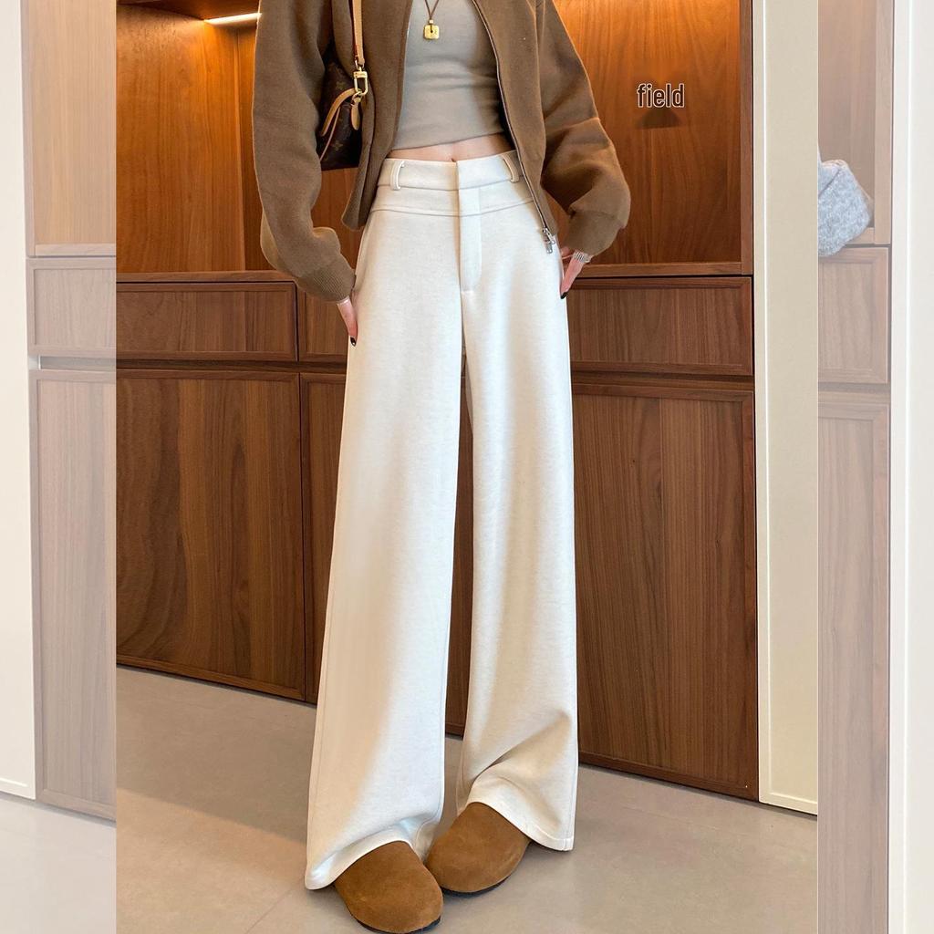 Women's Plus Size Wool Acetate Wide-Leg Pants - Autumn/Winter Thickened Straight-Leg Suit Pants