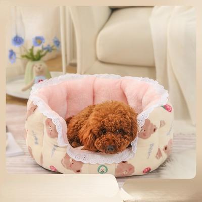 2023 Pet Supplies Four Seasons Round Cat Kennel Cartoon Kennel Warm Color Matching Pet Mat