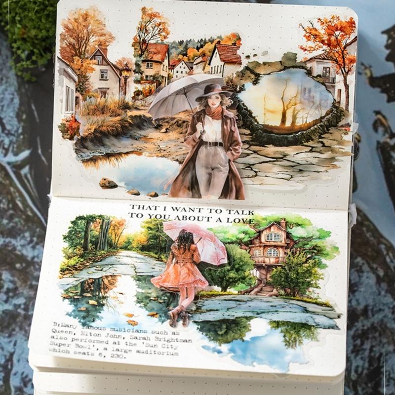 6 Sheet Water Resistant Decorative Transfers Nature Scene Sketches Crafting Journal Materials