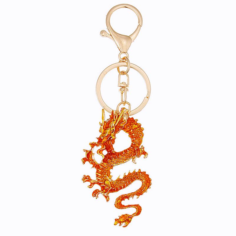 Guochao Chinese Zodiac Dragon Keychain - Cute Metal Pendant for Bags & Keys, Ideal Small Gift for Men or Women