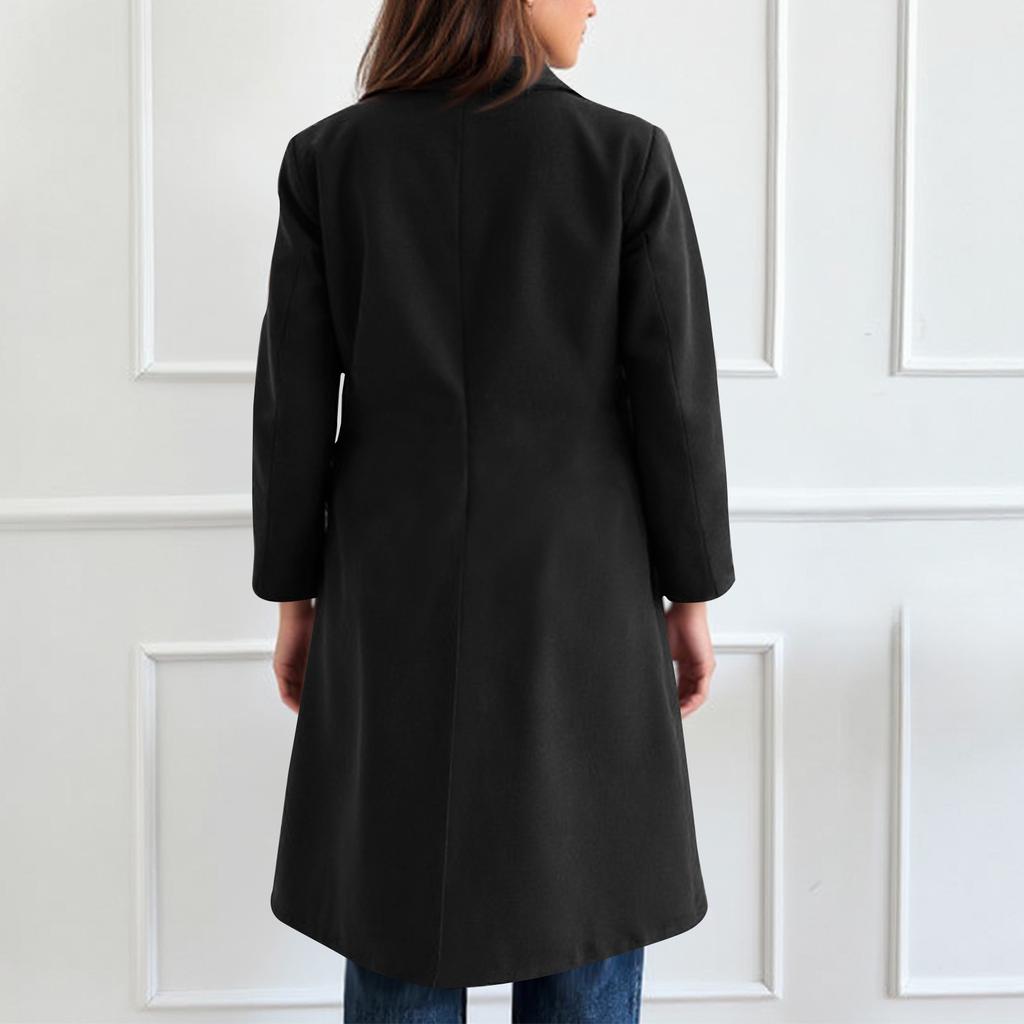 Women's Fashion Casual Woolen Solid Color Long Coat