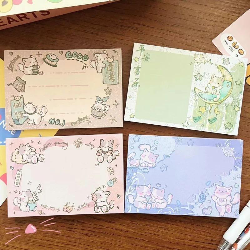4pcs School Supplies Cat Series Note Pads Tearable and Non Sticky Cartoon Office and Study Message Lovely Memo Pad