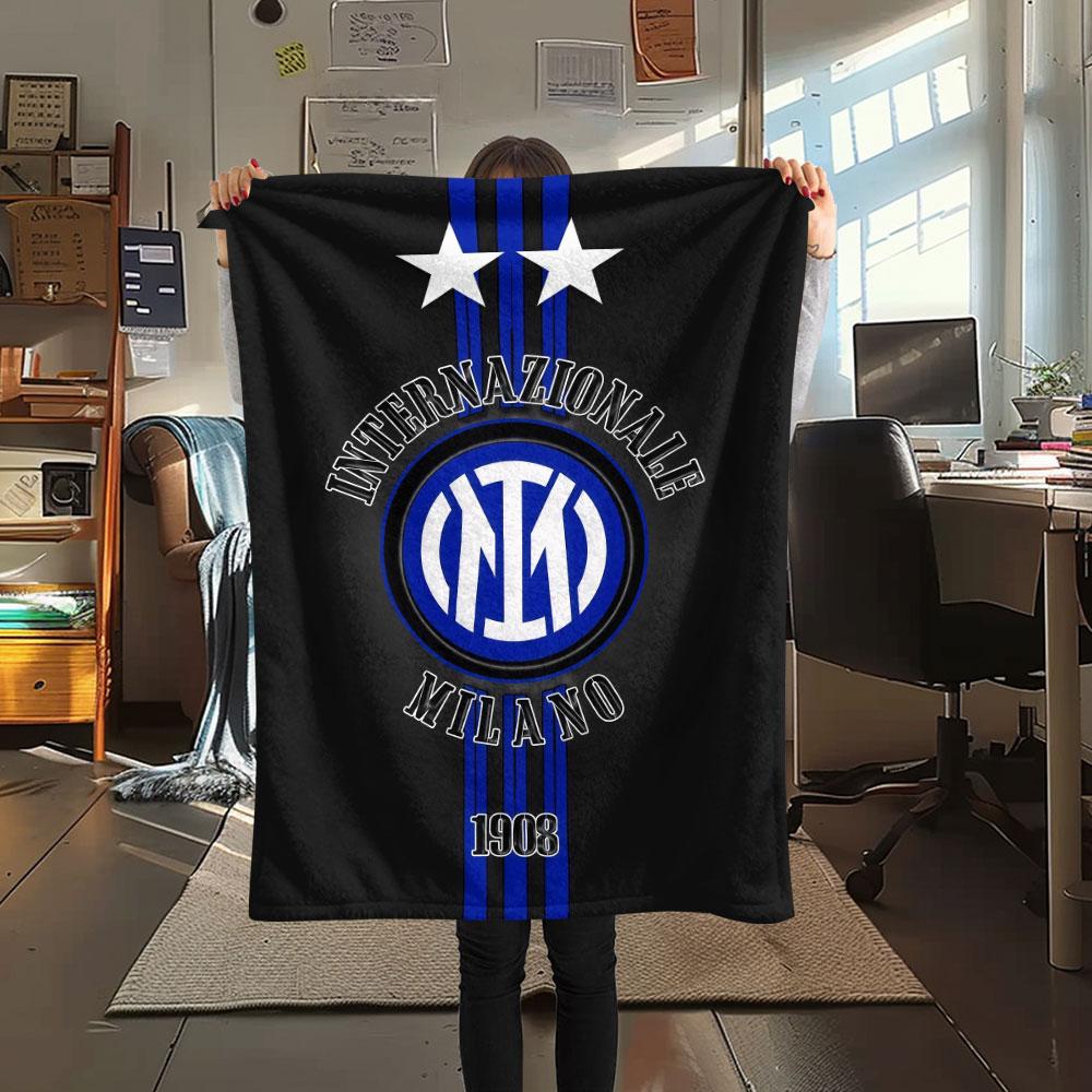 Inter Milan Printed Flannel Blanket, Soft Throw for Bedroom Sofa, Washable, Christmas Present, Great Gift.