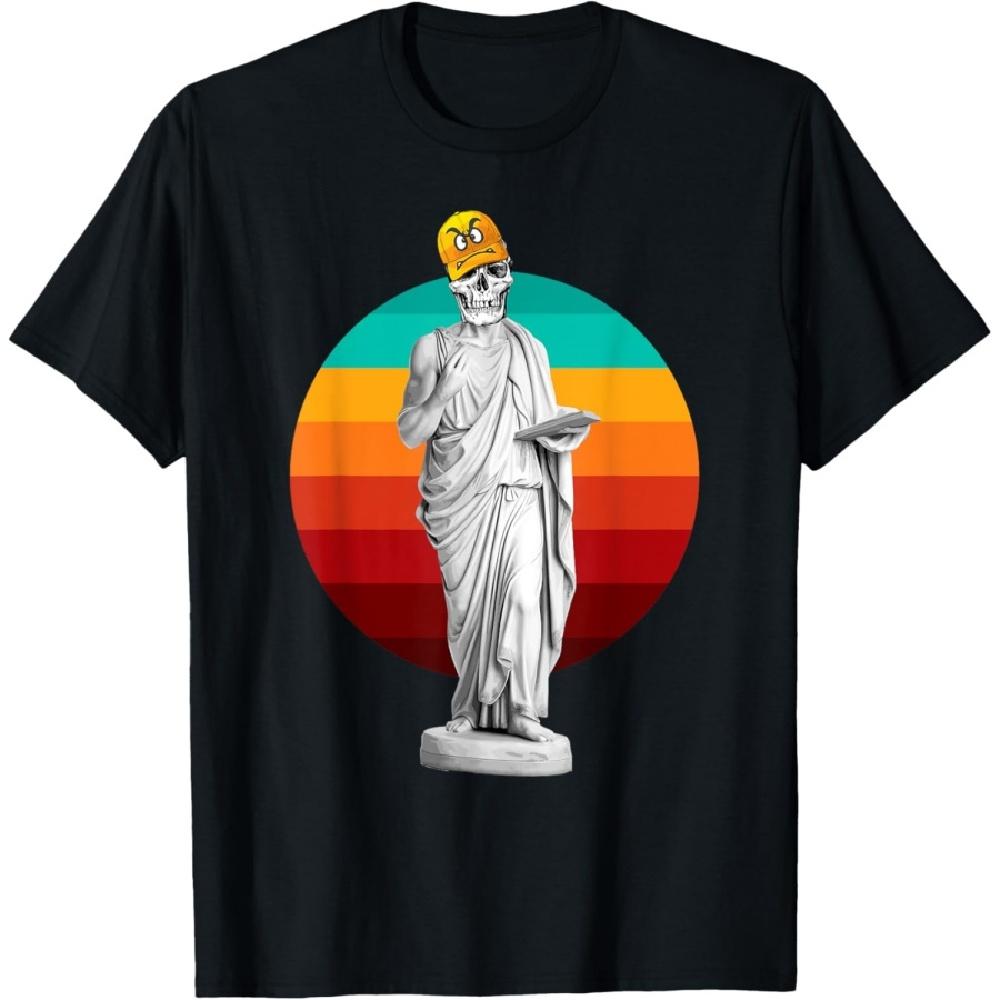 Funny Skull with Roman Statue illustration Graphic Design T-Shirt S