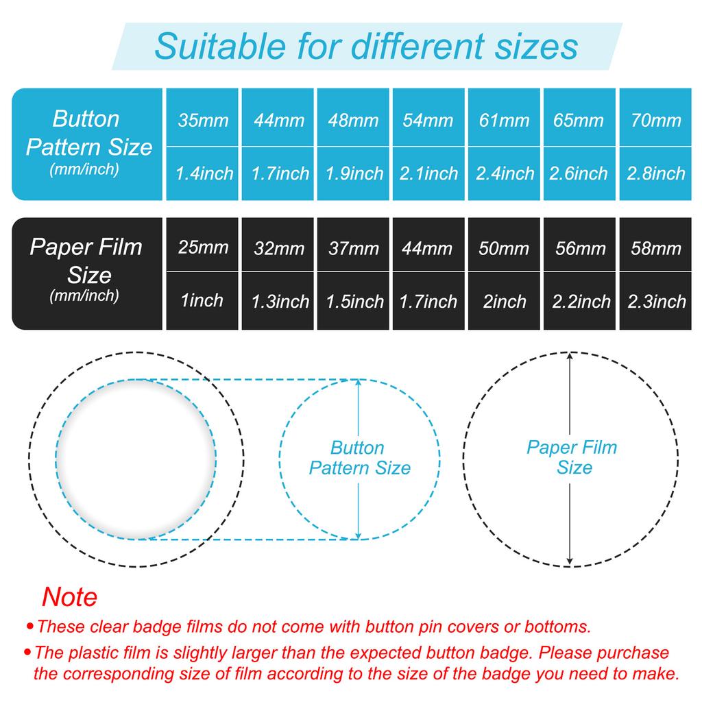 44/48/54/61/65/70mm Badge Film 100/200 Pcs Transparent Circle Mylars Plastic Badge Protective Film Round Badge Button Maker