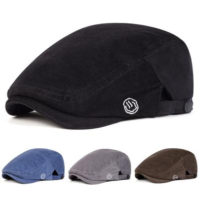 Unisex Haftowana Twarzą Uśmiechniętą Czapka Newsboy z Sztruksu Kapelusze Brytyjskich Malarzy Wiosna Jesień Regulowana Płaska Czapka Berety Hip Hop Kapelusz