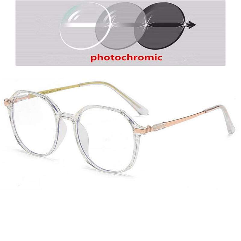 Transparent Pink Frame Polygon Minus Lens Prescription Eyeglasses Women Men  Short-Sight  Eyewear 0 -0.5 -0.75 To -6.0