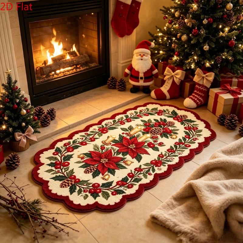 Christmas Faux Cashmere Bedside Runner Rug Soft Oval Living Room Coffee Table Carpet Non Slip Bedroom Mat