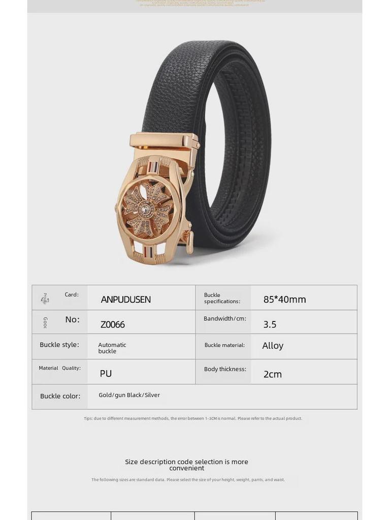 Lucky Belt Lässiger Herrengürtel aus Rindsleder mit automatischer Schnalle für junge und mittlere Altersgruppen