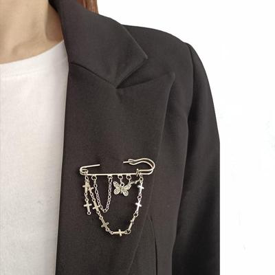 Hip Hop Butterfly Cross Chain Brooch Korean Version of Trend Personality Fashion Pin Accessories Men's and Women's Trinkets