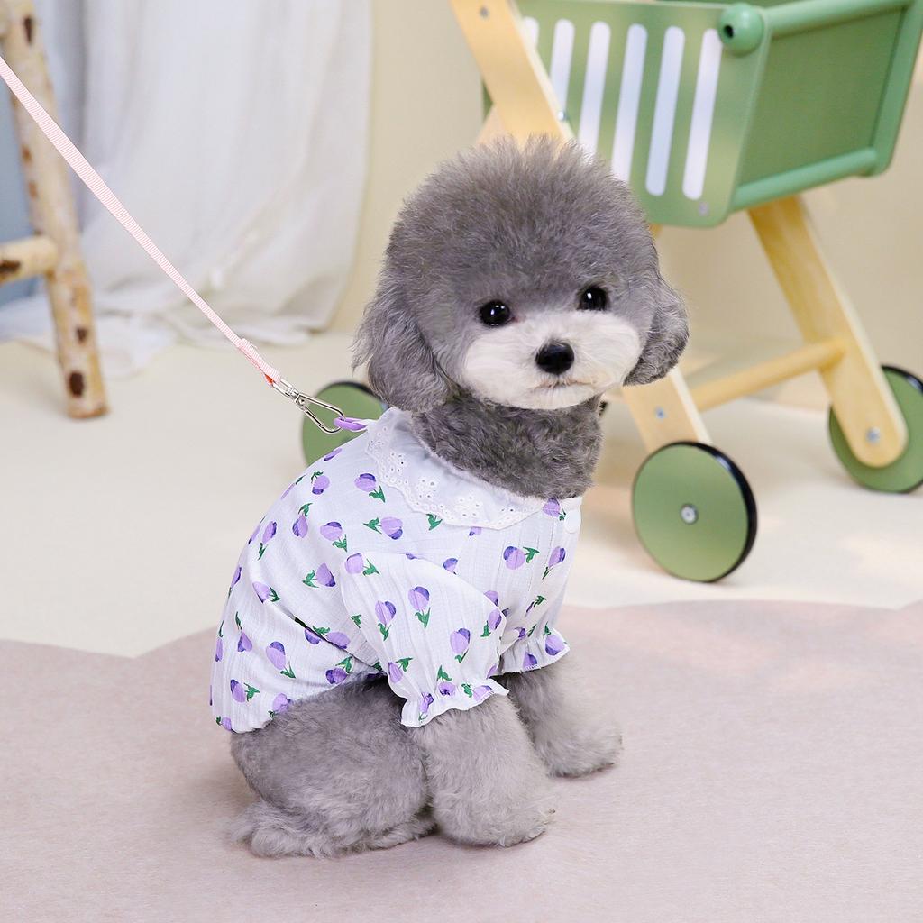 Pet Clothes Spring and Summer Dog Polyester Short Sleeves Princess Wind Sweet Wind Tulip Shirt Teddy Pet Skirt