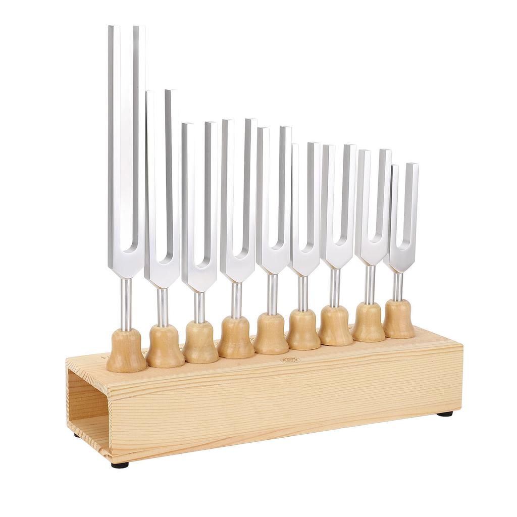 9 Pcs Tuning Fork Set 174 285 396 417 528 639 741 852 963Hz Tuning Fork Sound Healing Tool with Hammer and Wood Base