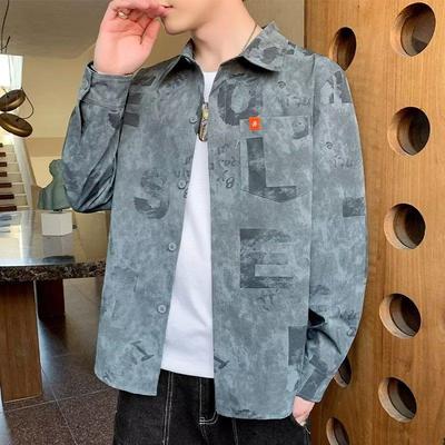 Men's 2022 Hong Kong Retro Cuihua Long-Sleeve Casual Shirt - Fashionable, Loose, Versatile Outerwear for Spring and Autumn.
