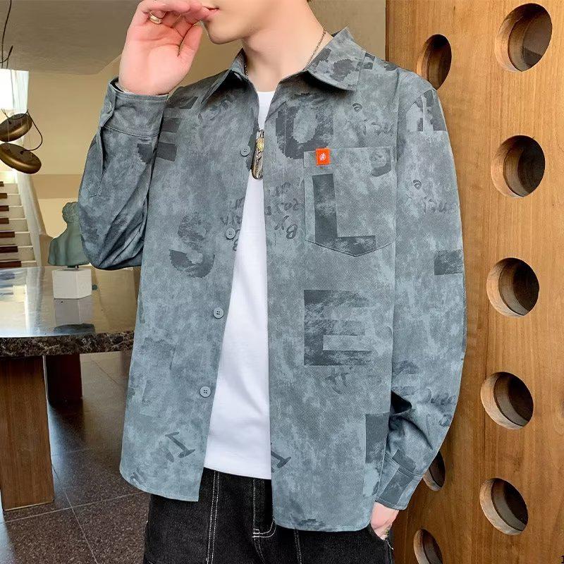 

Мужская повседневная рубашка с длинным рукавом Cuihua в ретро-стиле Гонконга 2022 года - Модная, свободная, универсальная верхняя одежда для весны и осени. 3XL темно-серого