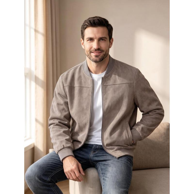 Men S Casual Autumn Winter Large Size Suede Bomber Jacket Long Sleeve Coat