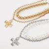 Tooxika Exaggerated Metal With Diamonds Cross Pendant Necklace Set Retro Literary Light Luxury Collarbone Chain
