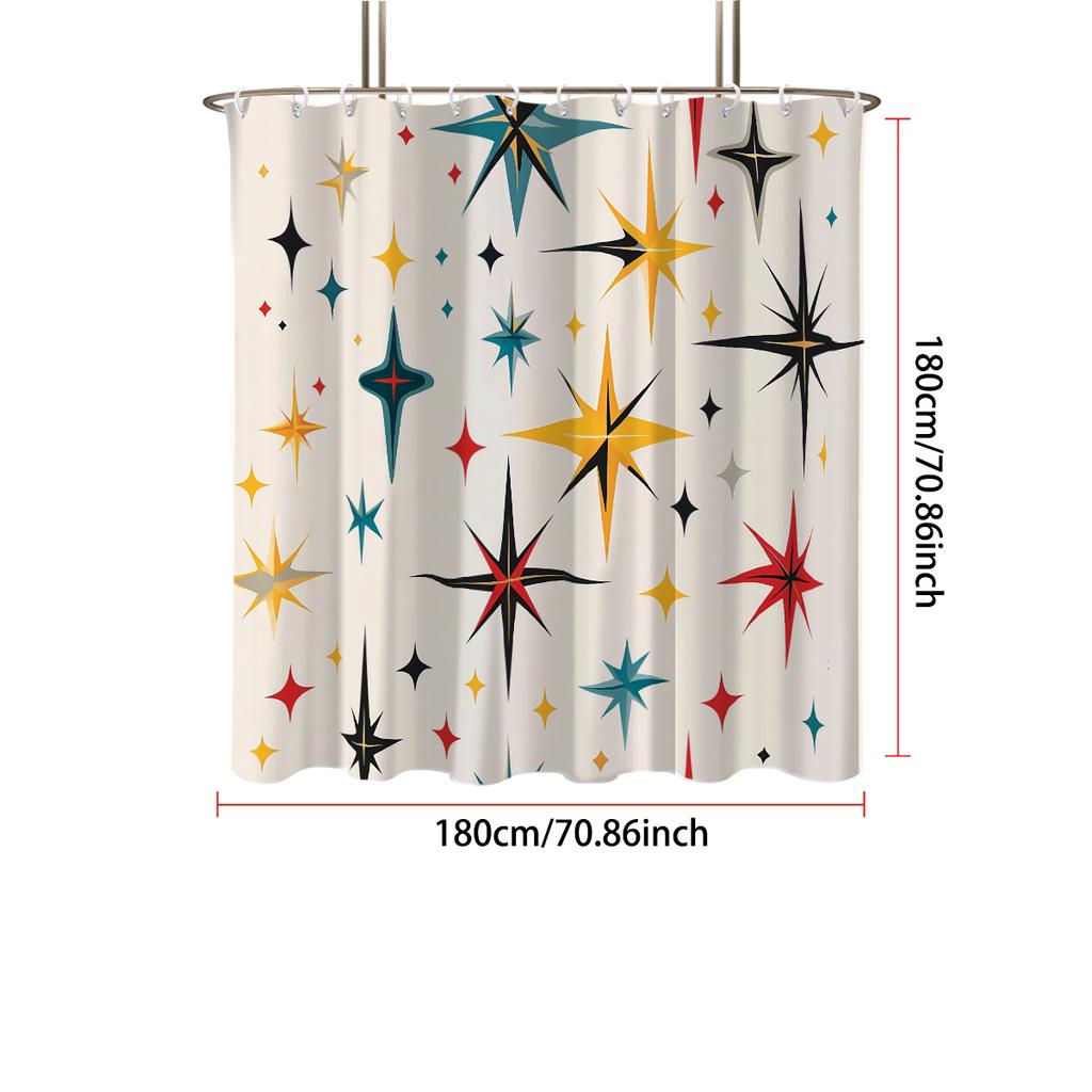 1Pc Color Star Print Perforated Waterproof Shower Curtain Shower Privacy Multi Size Hanging Curtain 12 Hooks Easy Installation