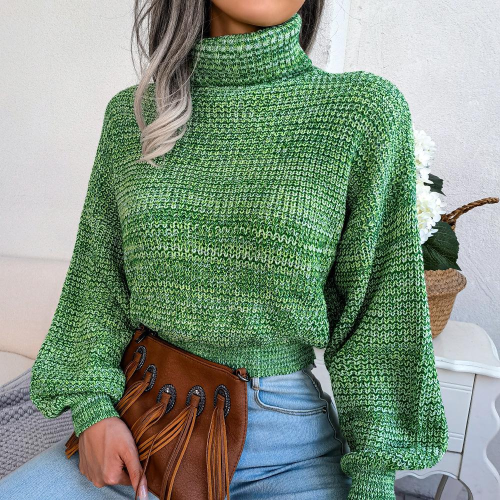 Kvinner Høst Vinter Blandet Farge Lantern Langermet Turtleneck Strikk Løs All Match Genser SL