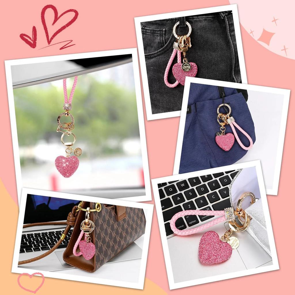 Car Keychain for Women with Rhinestone Heart Shape Bling Girl Cute Keychain for Christmas,Personalized Gift