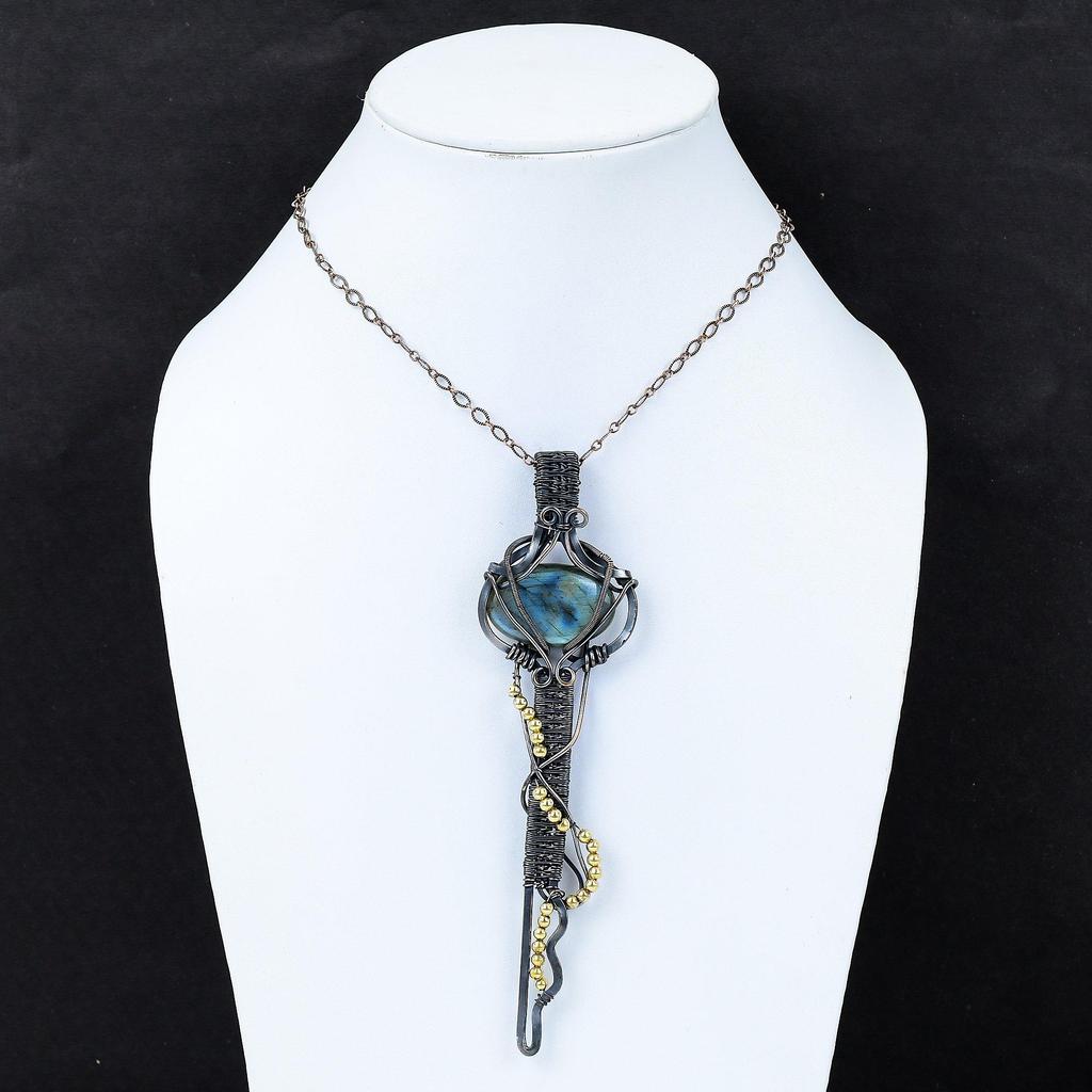 Labradorite Pendant Copper Wire Wrapped Pendant Handmade Copper Jewelry Key Pendant Gemstone Pendant Wire Wrapped Jewelry Gift For Wedding