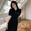 Plus Size Short Sleeve Backless Bow Polo Collar Dress - New Summer 2026 Slimming Waist Little Black Dress for Women