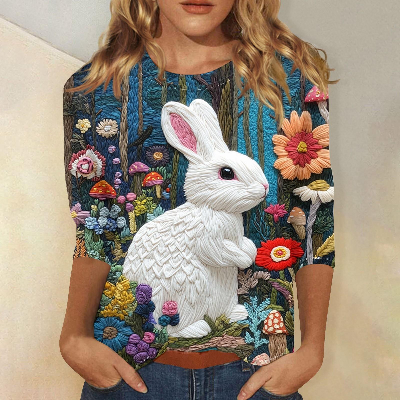 

Футболка женская с рукавом 3/4, повседневный топ с пасхальным принтом, футболка с круглым вырезом XXXL