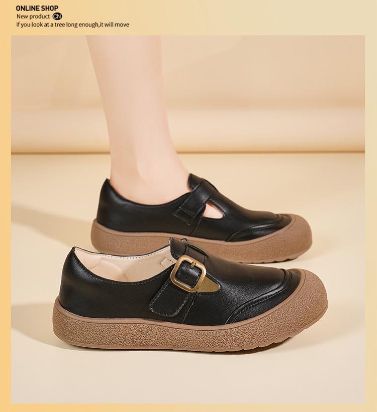Autumn 2025 Retro Women's Genuine Leather Slip-On Shoes - Comfortable Casual Soft Sole for Moms