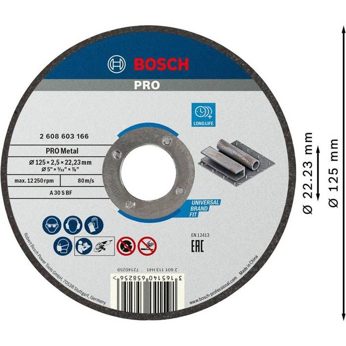 Disque à tronçonner BOSCH à moyeu plat Standard Pour le Métal 125X2.5 MM - 2608603166
