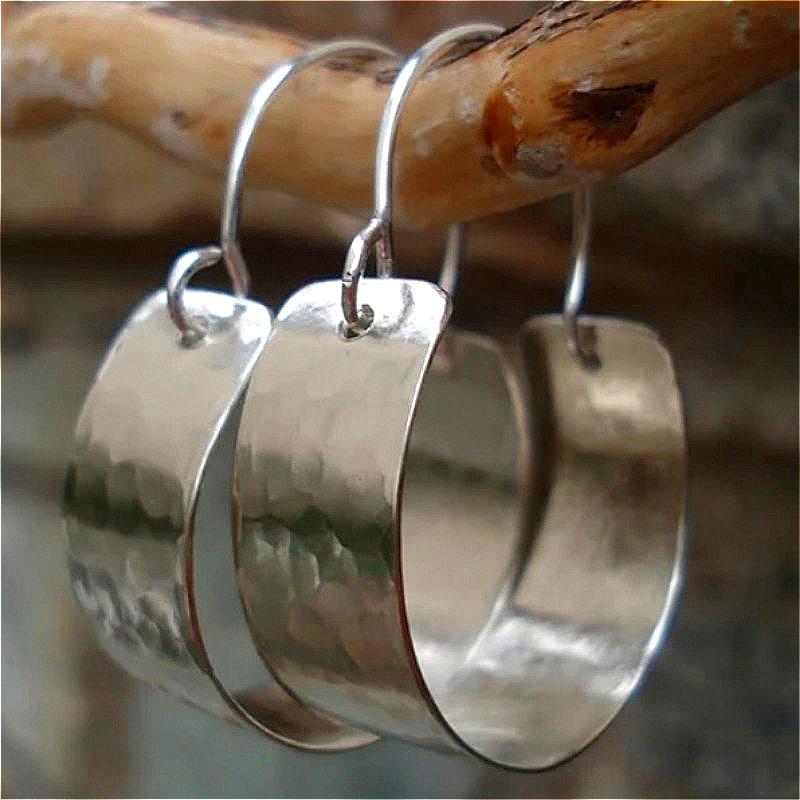 Vintage Prägnante Versilberte Breite Kreis Creolen für Damen Punk Stil Hängeohrringe Party Schmuck Accessoires