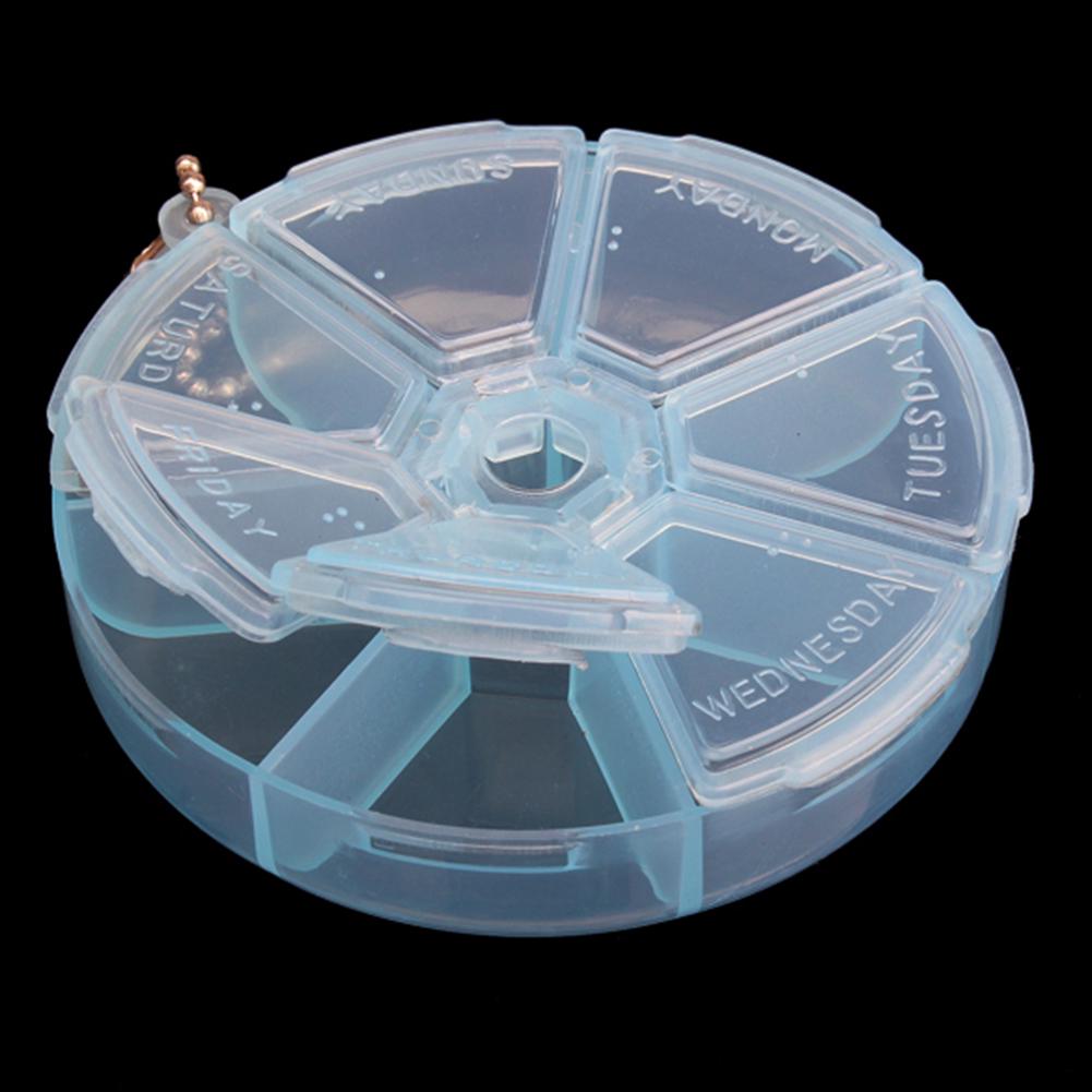 Travel Pillbox 7 Cell Mini Medicine Drug case Portable PP Round Shape Seven Grids Rotate Vitamin Pill Storage Case
