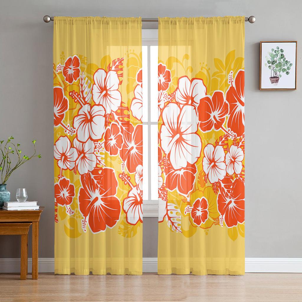 Hawaiian Flower Plant Jungle Palm Tropical Sheer Curtains for Living Room Bedroom Decor Window Voile Tulle Curtain Drapes