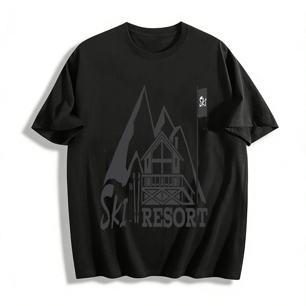Vintage Ski Resort Graphic Casual Ski-Themed Long Sleeve T-Shirt Pure cotton T-shirt XXS