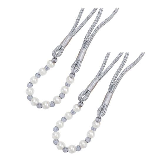 2Pcs Curtain Tiebacks with Pearls, Handmade Decorative Curtain Holdbacks Rope, Outdoor Farmhouse Tie Backs for Curtains, Curtain Holders for Drapes