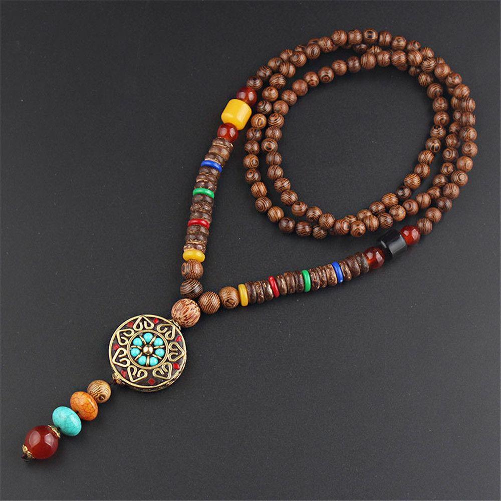 Sweater Dress Wooden Beaded Tassel Long Jewelry Pendant Chain Handmade