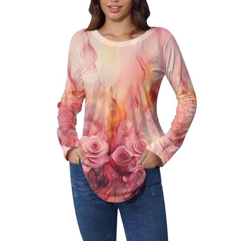 Shirts for Women Cute Vintage Pattern Print T-Shirt Long Sleeve Tunic Tops Cotton Pullovers T-Shirts Women’s