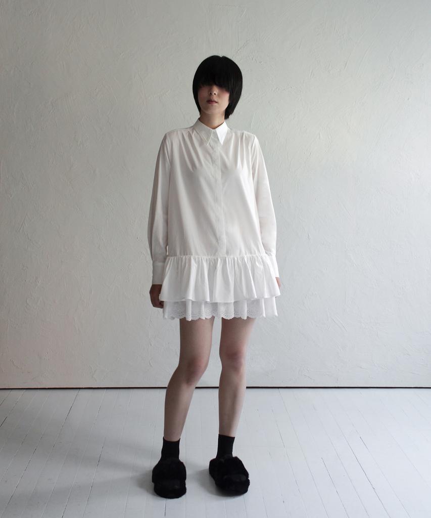 Rubati Ruffle Shirt Mini Dress_White